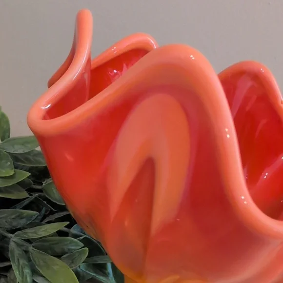 L.E. Smith Vintage Bittersweet Orange Swag Glass Compote
